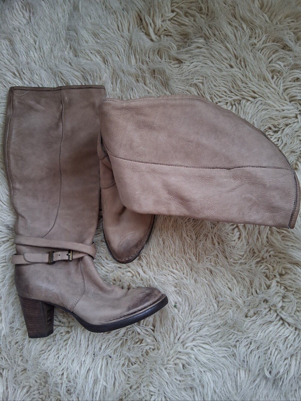 Alberto Fermani Taupe Leather Knee High Heeled Boots